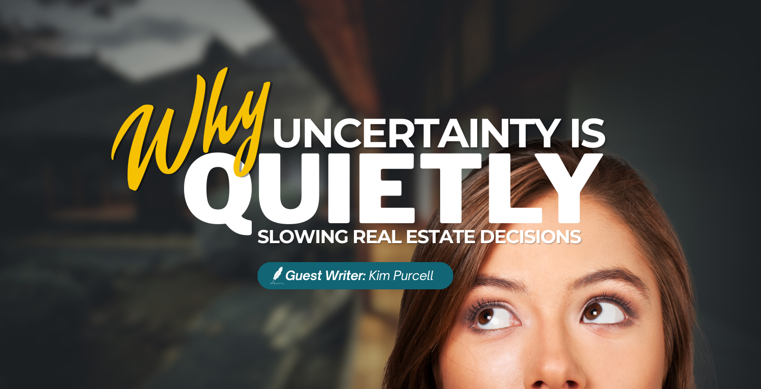 Woman looking upward with a blurred home background, representing how uncertainty is quietly slowing real estate decisions